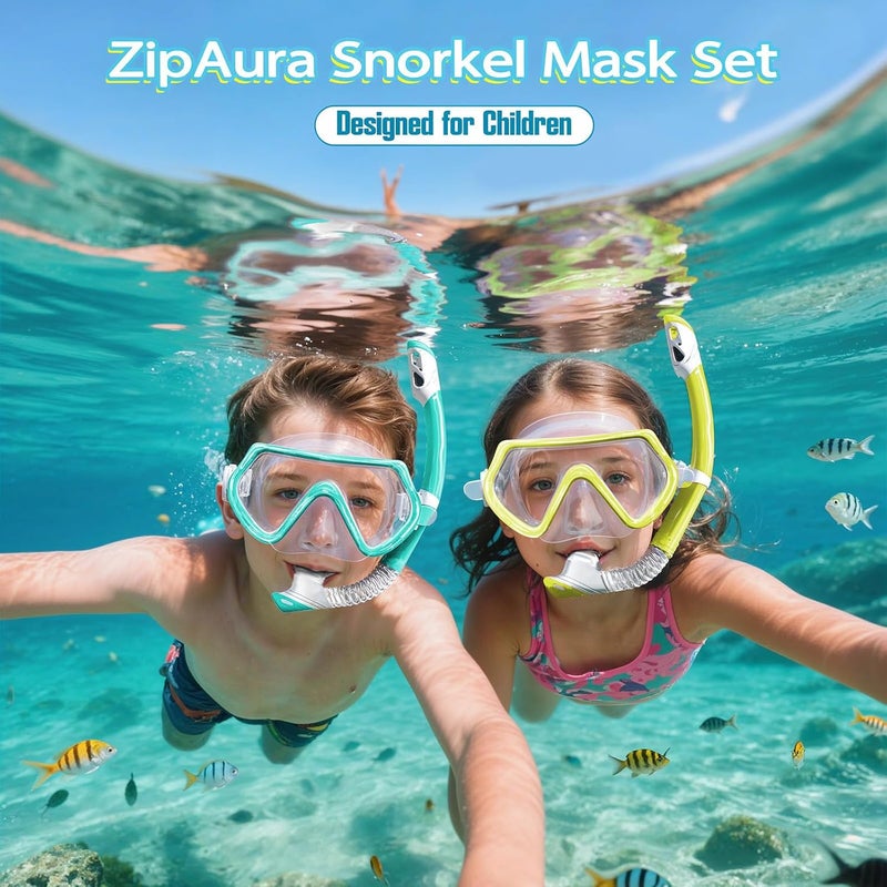 ZipAura Snorkeling Gear for Kids, Kids Snorkel Set for Ages 3-14, Anti-Fog Diving Mask and Dry Top Snorkel Combo Set, Unisex Swimming Goggles - Image 2